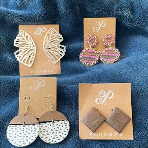 4Plunder Mixed Earring Set — Silver,White, Pink, Brown NEW NWT